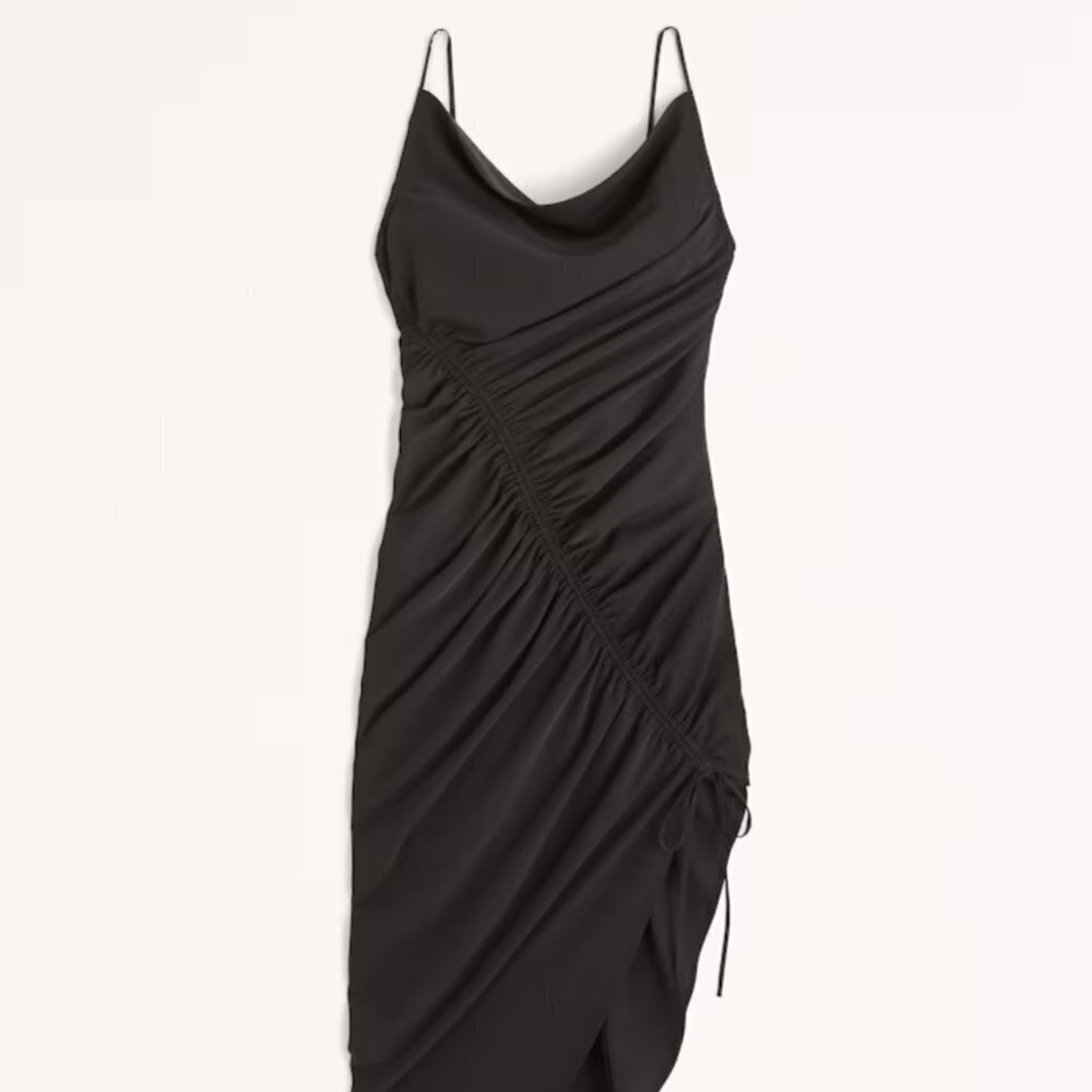 Abercrombie & Fitch NWT Asymmetrical Cinched Midi Dress BLACK Womens size XS